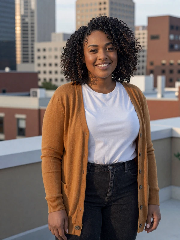 Aaliyah, a 31-year-old verified Niodate user on an Atlanta rooftop at golden hour - real profile example
